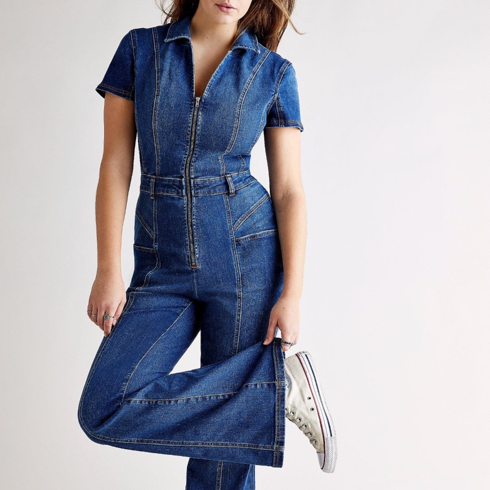 Free People Women's Blue Crvy Denim Love Letters One-piece